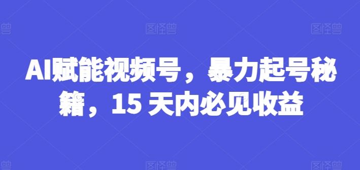 AI赋能视频号，暴力起号秘籍，15 天内必见收益【揭秘】-爱学习网创